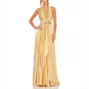 Mac Duggal Center Bow Pleated Halter Neck Gown